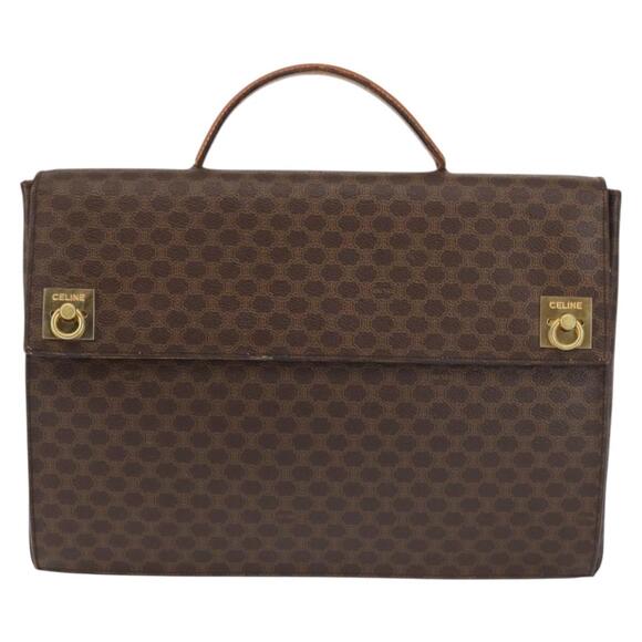 CELINE Macadam Canvas Hand Bag Pvc Leather Brown Gold - Picture 2 of 13